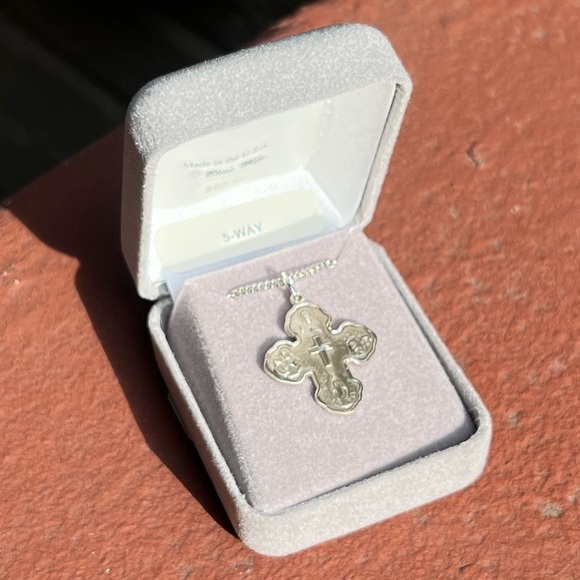 Sterling Silver 4-Way Catholic Cross Medal Necklace with 18” Stainless Chain - Picture 1 of 3